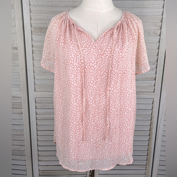 Chiffon Cheetah Print Boho Blouse Pink/White-Large - Picture 1 of 3